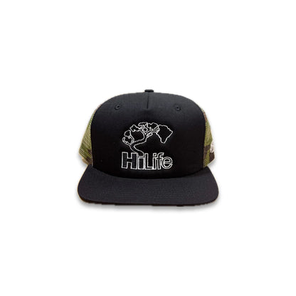 BASIC LOGO Snapback hats 5 Panel Black / Camo Mesh