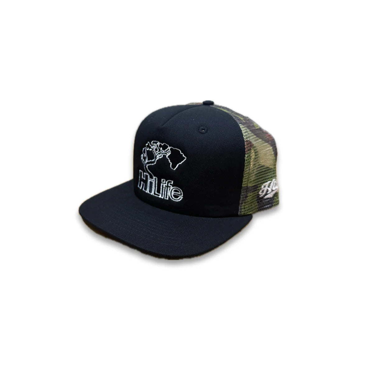 BASIC LOGO Snapback hats 5 Panel Black / Camo Mesh