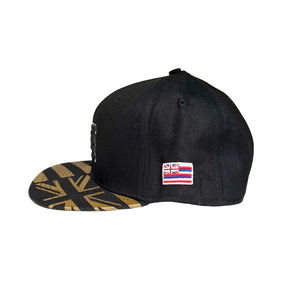 HI logo Snapback hats Black / Gold Hawaiian Flag Bill