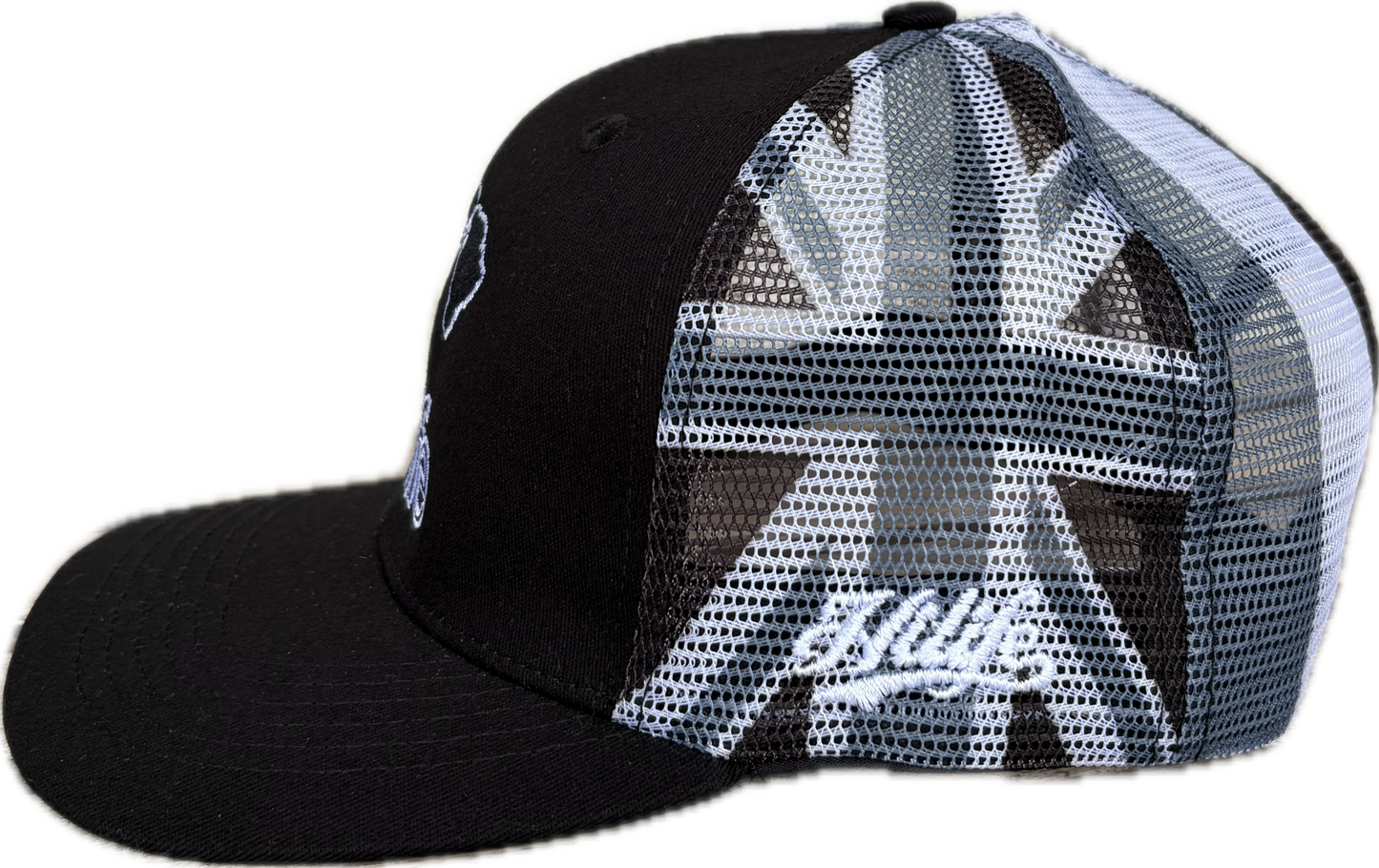 BASIC LOGO Snapback hats Black&White Hawaiian Flag Mesh(hilife)