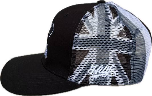BASIC LOGO Snapback hats Black&White Hawaiian Flag Mesh(hilife)