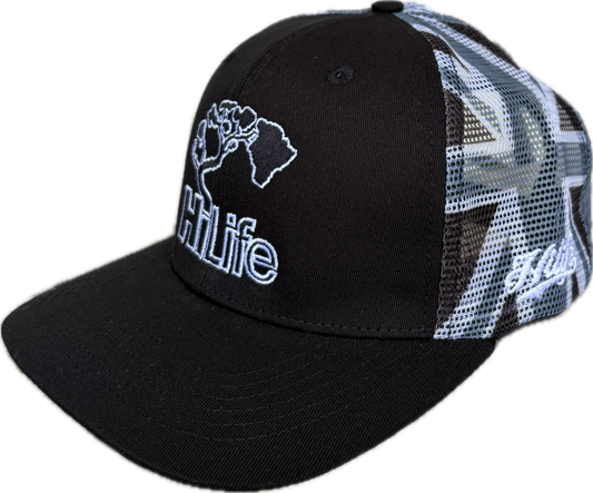 BASIC LOGO Snapback hats Black&White Hawaiian Flag Mesh(hilife)