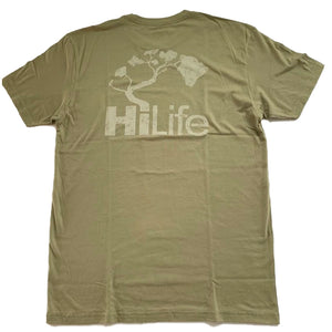 HiLife ロゴ ビーティン ベーシック ハワイアン ソフトコットン  Tシャツ メンズ  カーキ