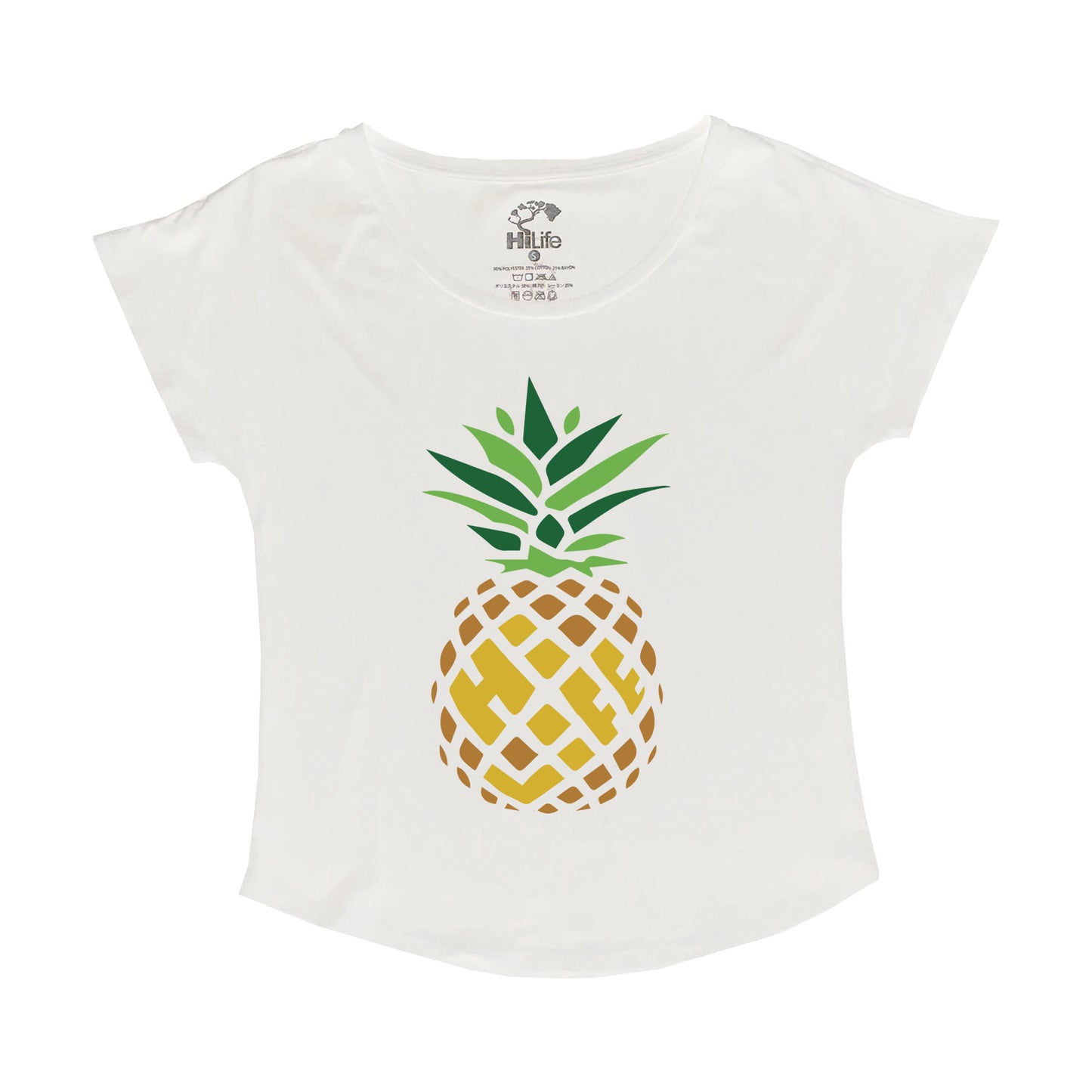 HiLife ハワイアン Tシャツ ドルマン パイナップル レディース ホワイト 白