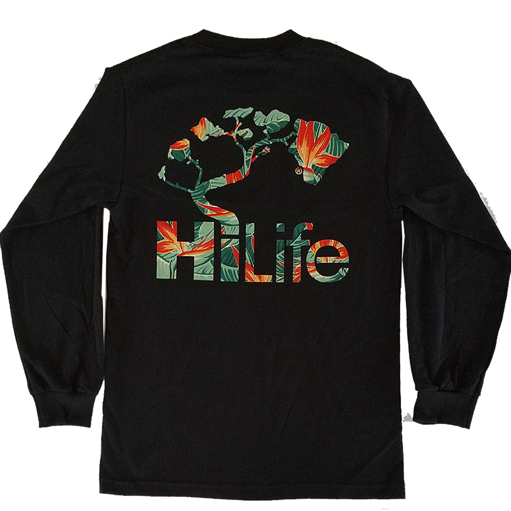 HiLife ベーシック パラダイス ロングスリーブ T ハワイアン Tシャツ メンズ ブラック